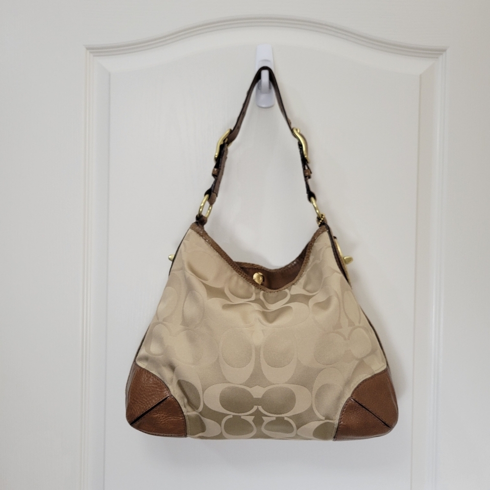 NWOT Coach Peyton Monogram Snakeskin Trim Leather Corners Hobo Satin Style Bag